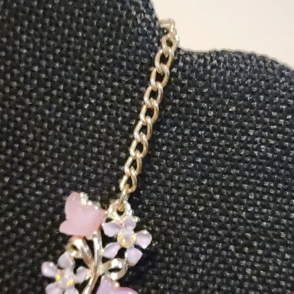 Vintage Pink Purple Thermoset Necklace Gold Tone Necklace Floral Choker 15" - Picture 5 of 7